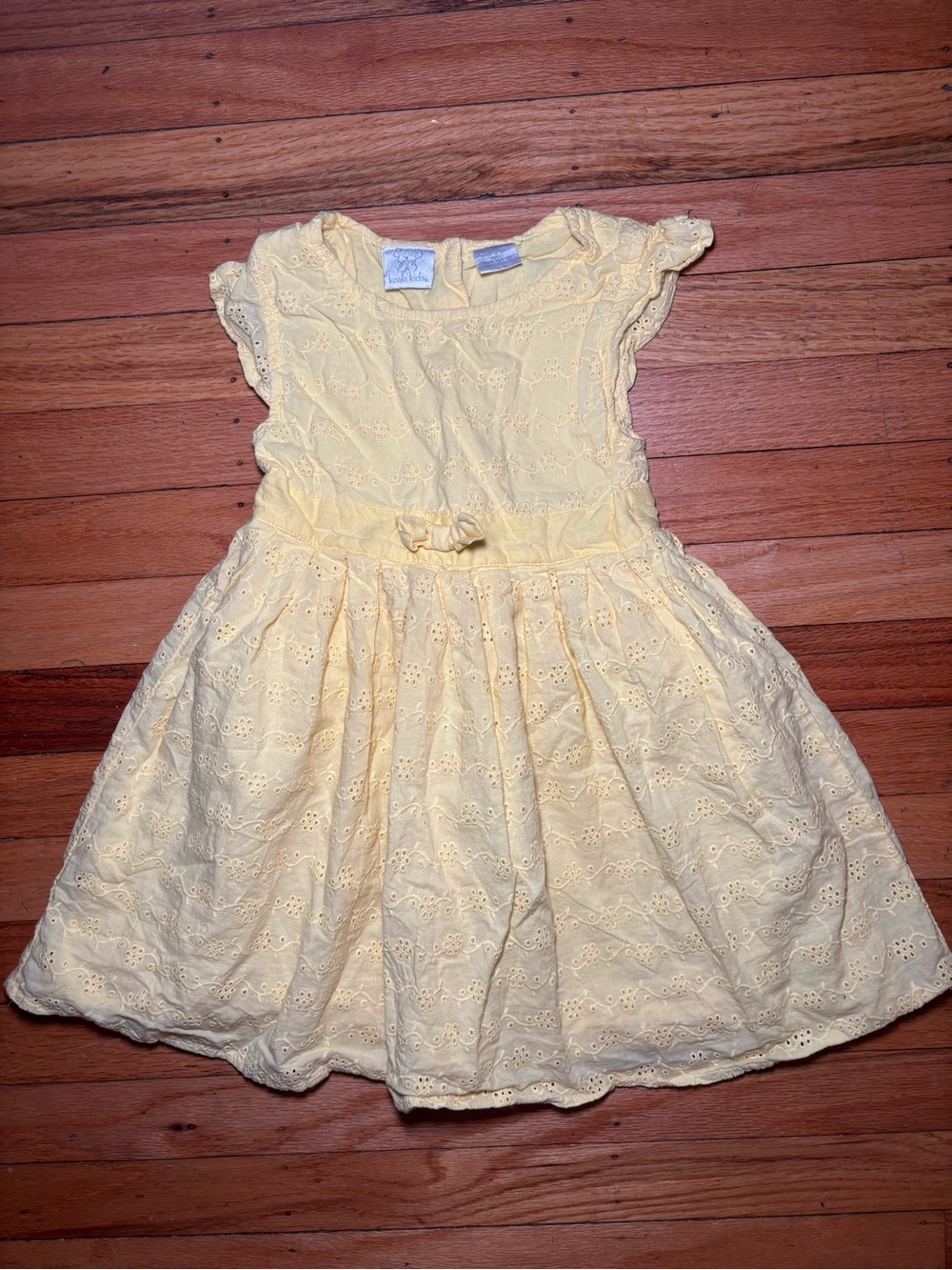 Koala Kids Pale Yellow Eyelet Dress with Bow